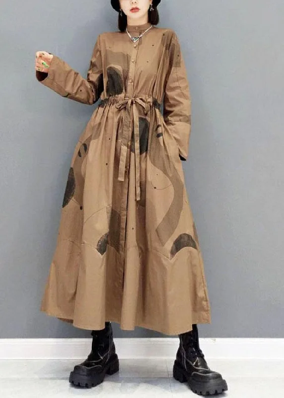 Fancy Long Sleeves DressComfy Brown Pockets Tie Waist Fall Long Sleeve Dresses