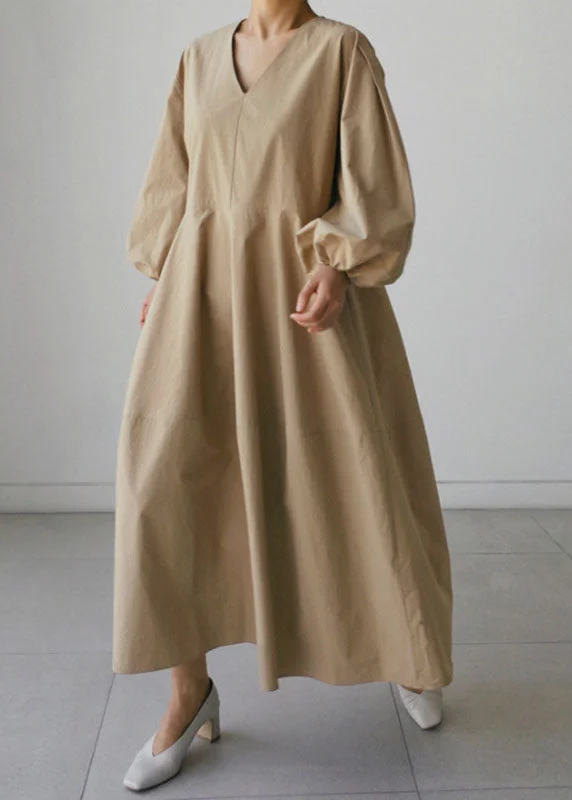 Fancy Long Sleeves Satin Slip DressKhaki Pockets Patchwork Cotton Dress Long Sleeve