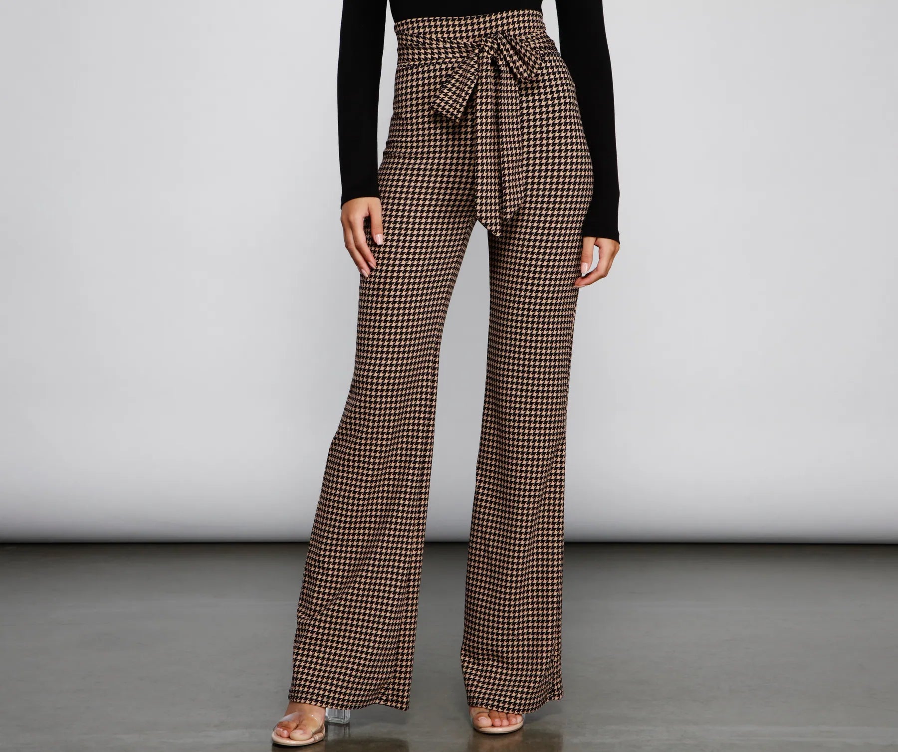 women's everyday pantsChic Tie-Front Houndstooth Pants