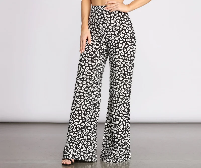 women's chic pantsHigh Waist Ditsy Floral Printed Pants