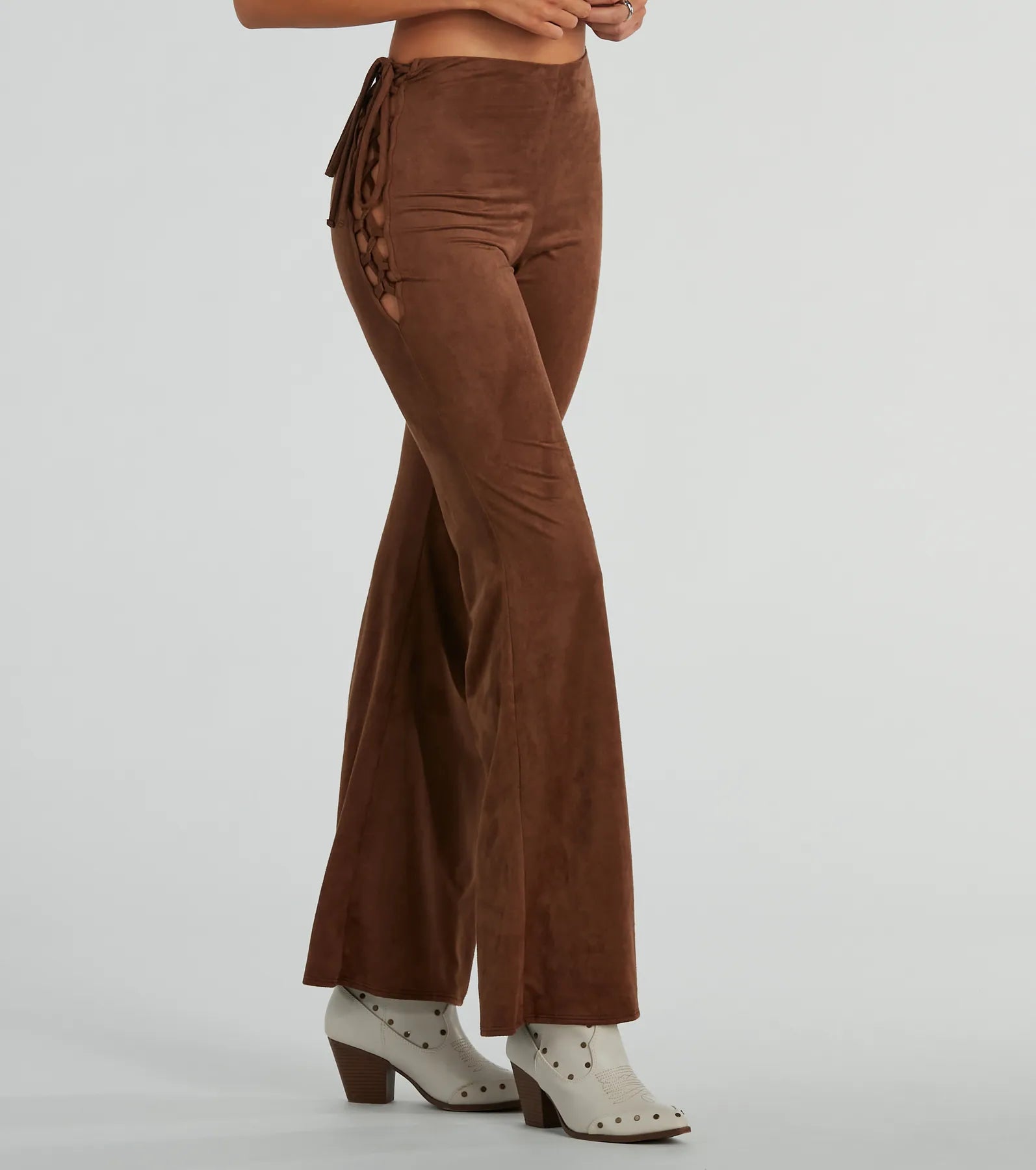 women's winter pantsAll Laced-Up Flare Faux Suede Pants