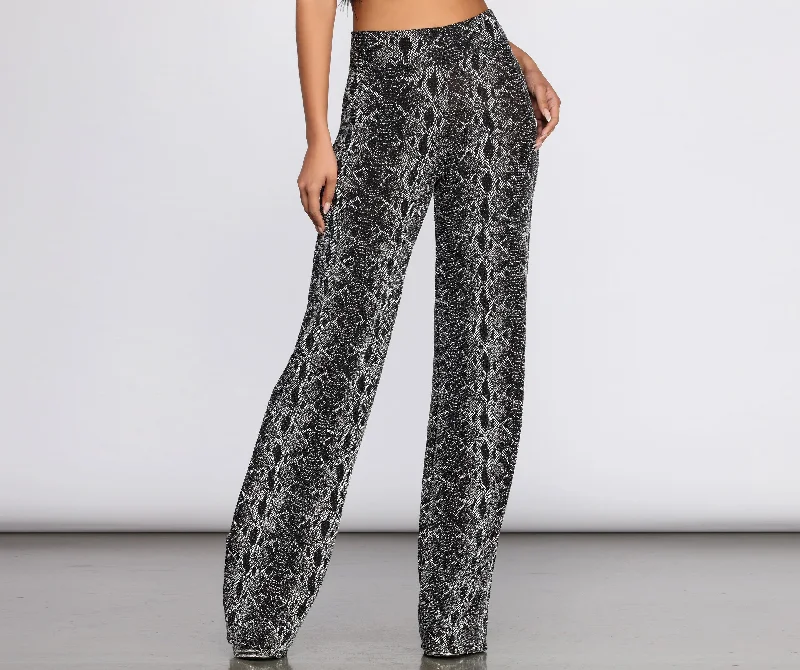 women's flare pantsGlitter Snake Print Pants