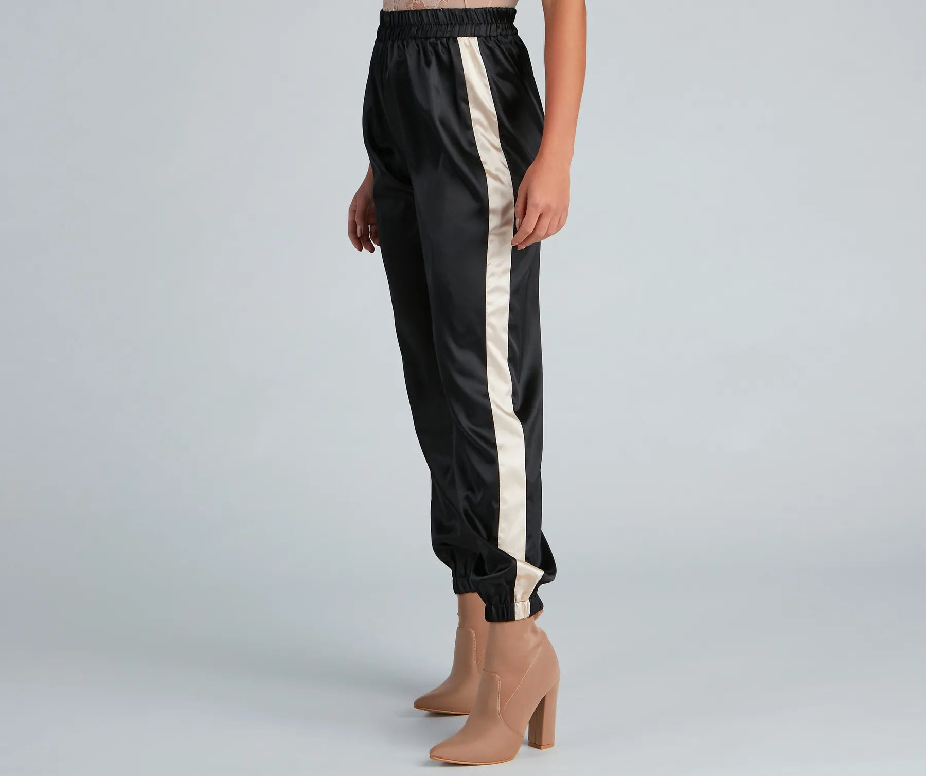 women's summer pantsSleek Striped Satin Joggers