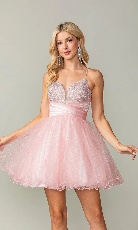 mini party dressesLace-Up Short Babydoll Homecoming Dress 3385