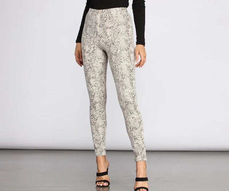 women's bell-bottom pantsFaux Suede Snake Print Pants