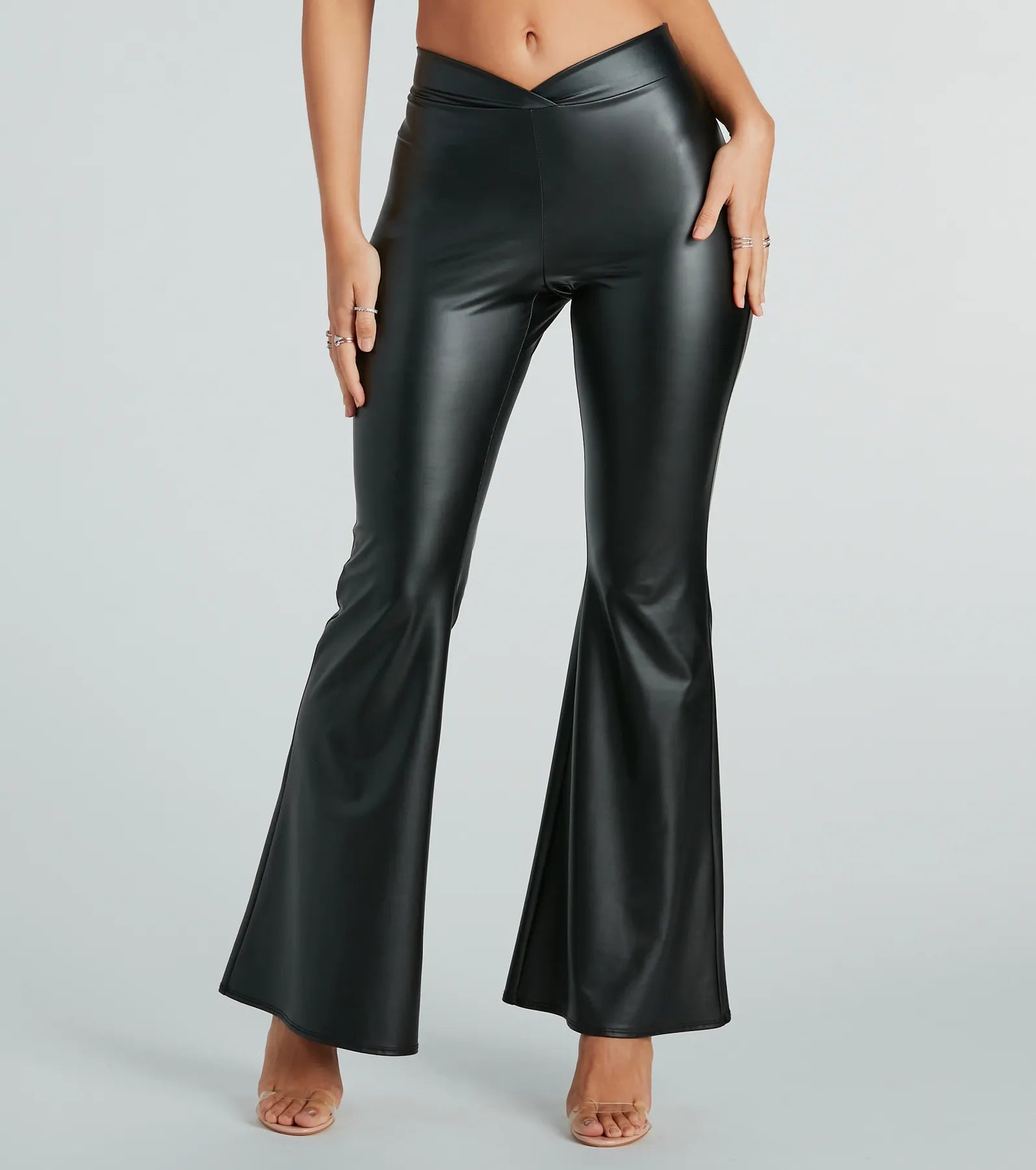 women's warm pantsSleek Flex Faux Leather Flare Pants