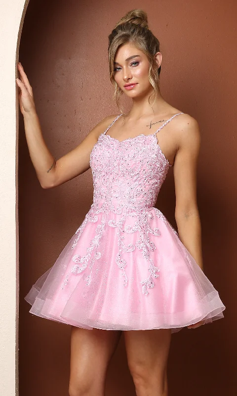 pastel party dressesLace-Embroidered Short Babydoll Homecoming Dress