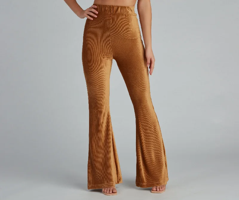 women's mid-rise pantsTrendy Luxe Velvet Flare Pants