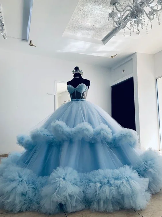 comfortable party dressesLuxury Handwork Ball Gown Fluffy Tulle Ruffles Quinceanera Dress Blue Coming Of Age Ceremony Party Dress For Formal Occasions Y6550