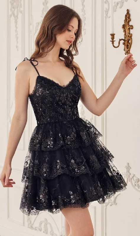 elegant party dressesSequin-Print Short Ruffled Homecoming Dress KV1090