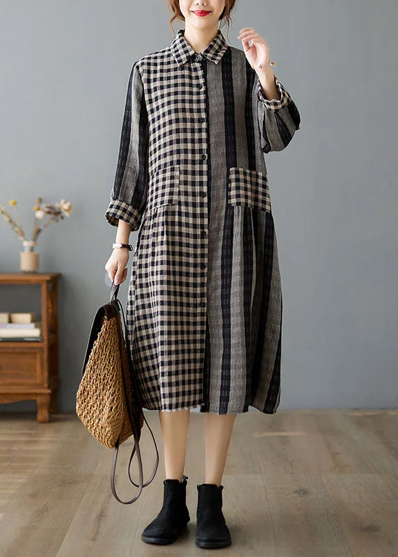 Formal Long Sleeves DressBoutique Black Peter Pan Collar Plaid Holiday Dress Long Sleeve