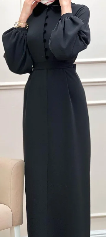 ruffle party dressesClassy Black Column Evening Dress With Long Sleeves Y4917