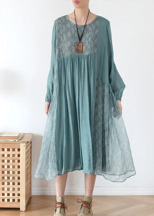 Formal Bridal Long Sleeves DressFrench Blue O-Neck Patchwork Chiffon Vacation Dress Long Sleeve