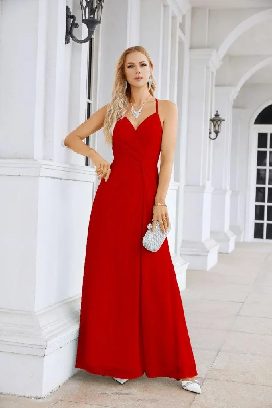 mini party dressesLadies Chiffon Spaghetti Strap V Neck Front Slit Floor Length Bridesmaid Evening Dress Prom Party Wedding Evening Dress 28116