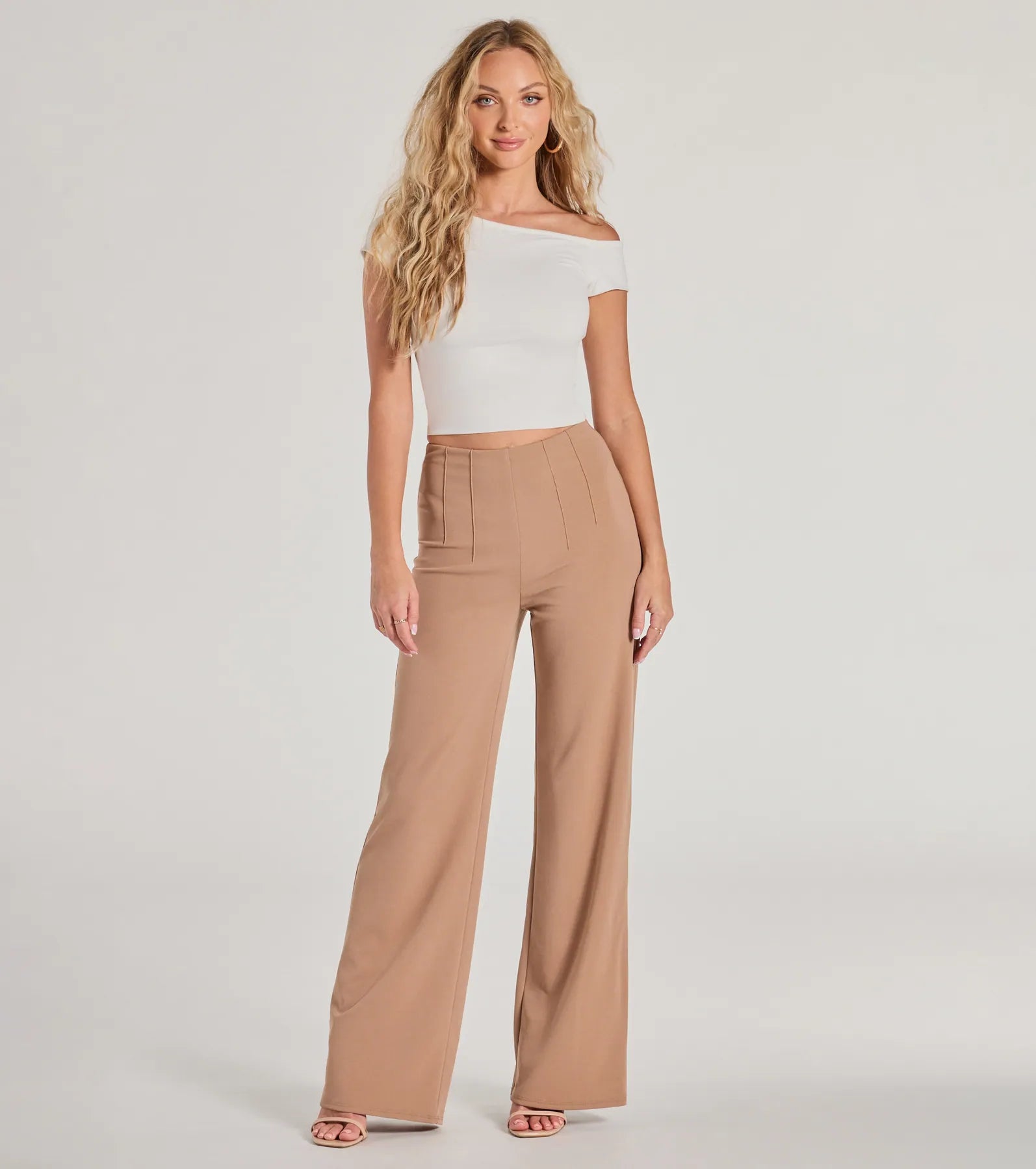 women's capri pantsStylish Impression High Rise Straight Leg Trouser Pants