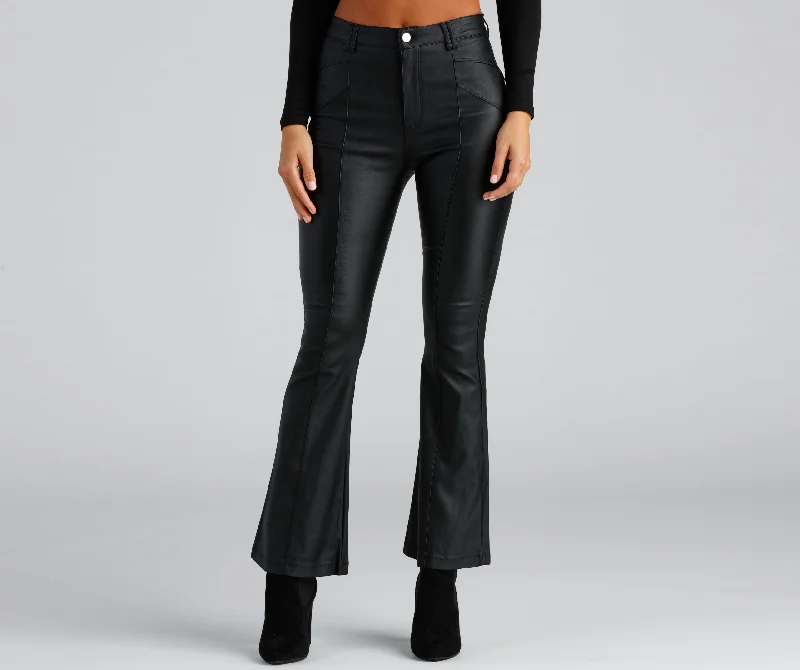 women's velvet pantsCoated In Chic Seam Flare Pants