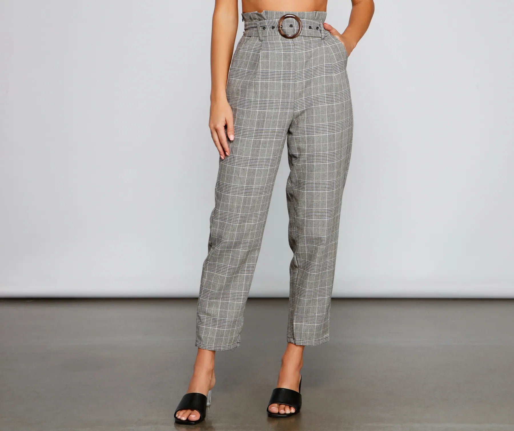 women's patterned pantsChic Stunner High Waist Plaid Pants