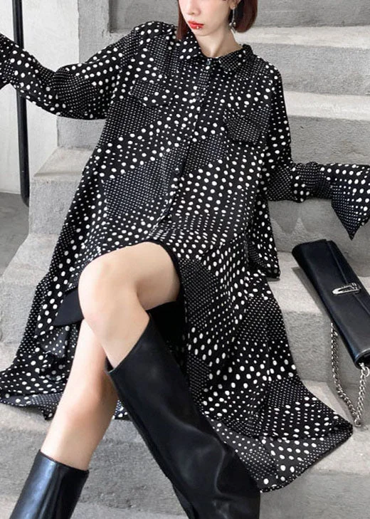 Fashionable Long Sleeves Dressdiy Black Dot asymmetrical design Print Fall Shirts Long sleeve dress