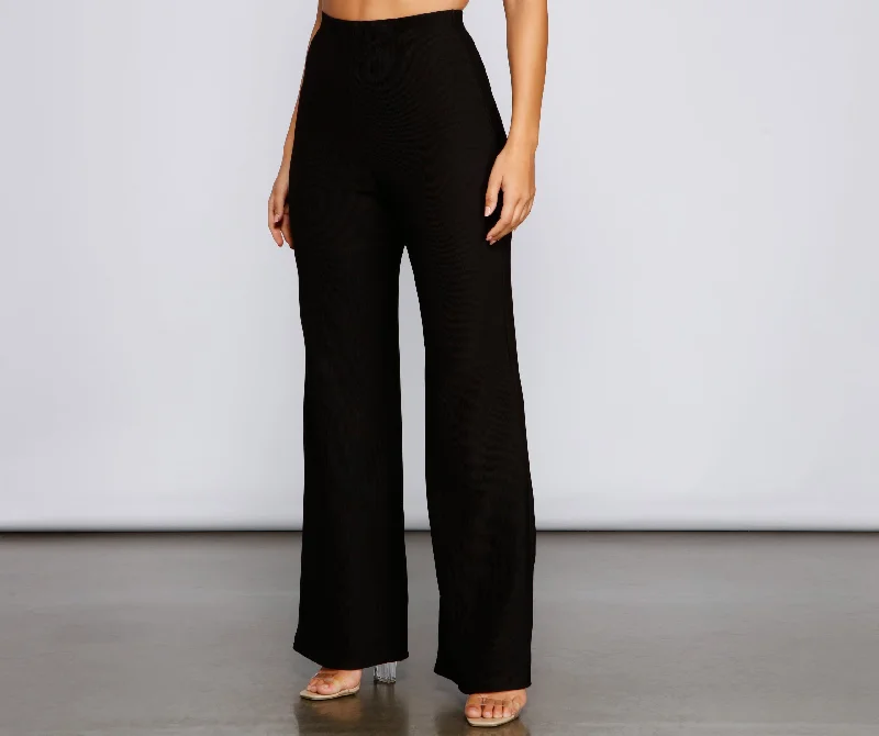 women's silk pantsFlaunt It Ribbed Wide Leg Pants