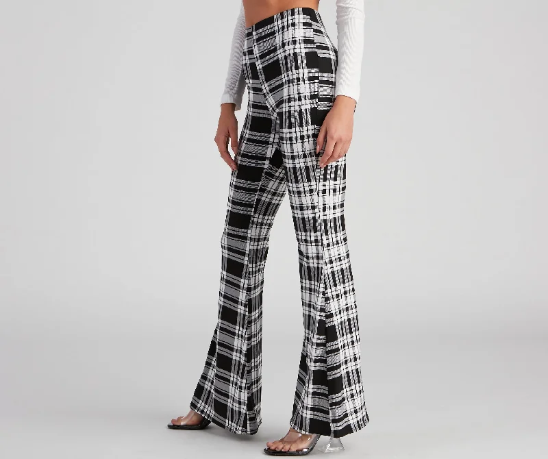 women's skinny pantsMad About Plaid Flare Pants